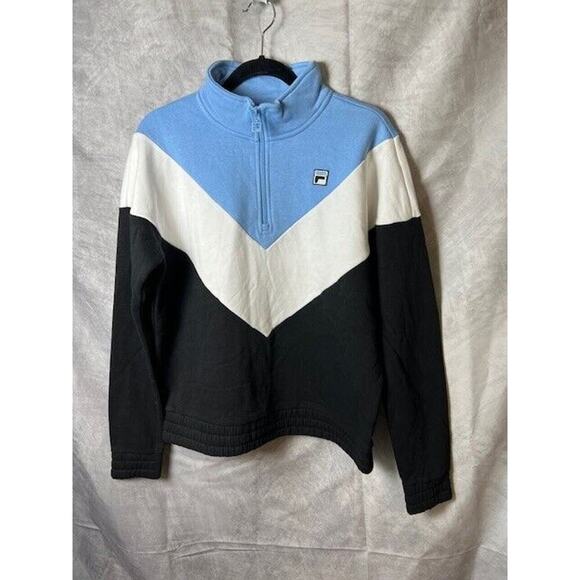 FILA Womens Size S Blue, White, Black Quarter Zip Pullover Sweatshirt - Picture 1 of 4
